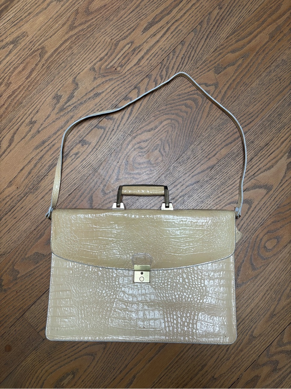 Vintage leather cream Croc-Embossed Top-Handle work laptop Bag